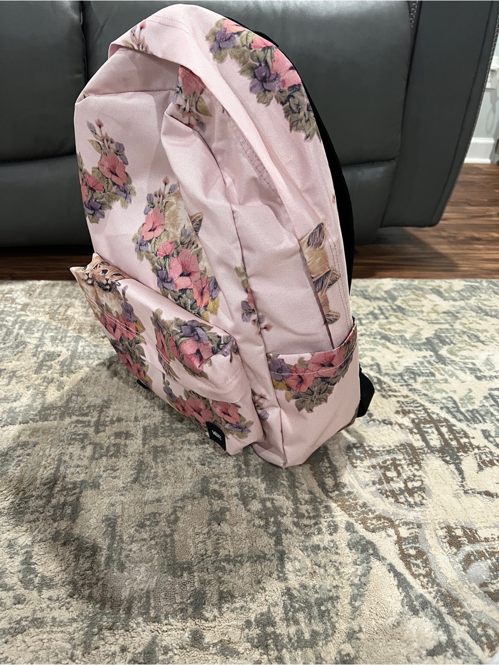 Vans Old Skool Drop V Backpack Light Pink Floral Kitten Print - Picture 5 of 10